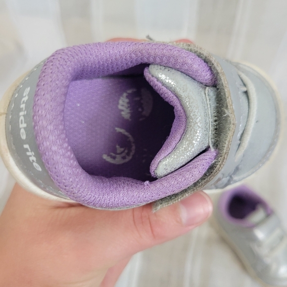 Stride Rite Velcro Slip On Aubrey‎ Sneakers Gray Purple Size Baby Toddler 3 - Picture 6 of 9